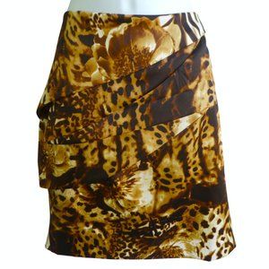 Cache Skirt Animal Print Layered Asymmetrical Ruffles Back Zip Back Slit 12